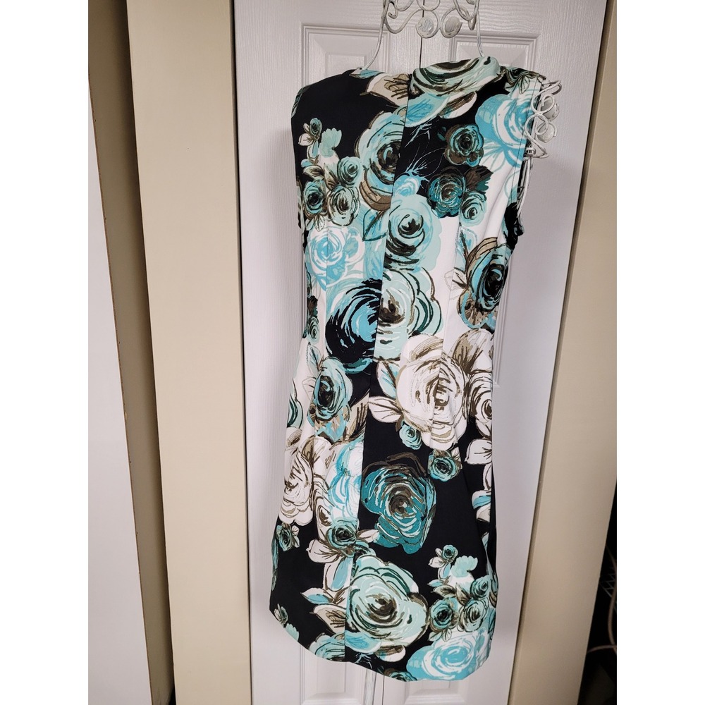 Connected Apparel Womens Floral Sheath Garden Party Spring Dress Teal Petite 8P - Picture 6 of 6